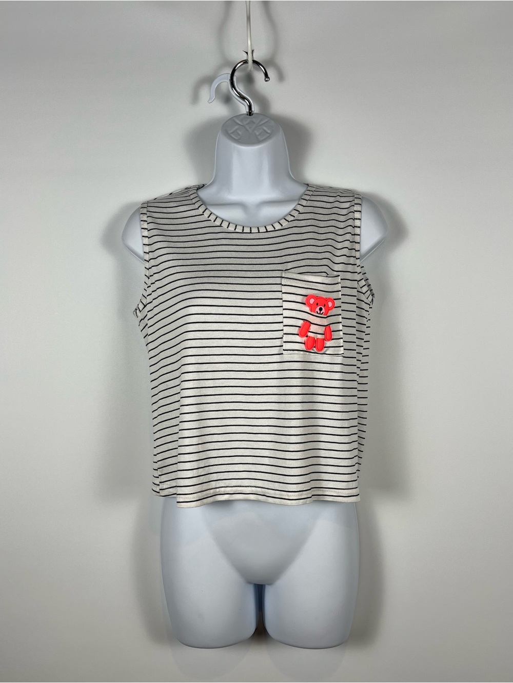 Arcan Striped Sleeveless Crop Top with Pink Bear‎ Size S-M New With Tags